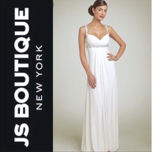 NWT JS Boutique white beaded gown